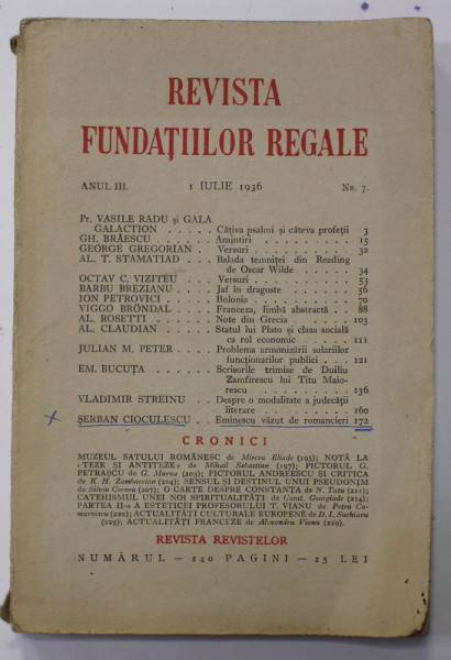 REVISTA FUNDATIILOR REGALE , ANUL III , NR. 7 , 1 IULIE , 1936