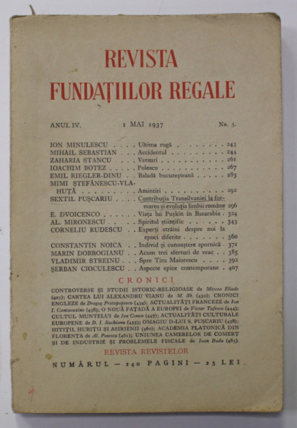 REVISTA FUNDATIILOR REGALE , ANUL IV , NR. 5 , 1 MAI , 1937