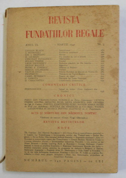 REVISTA FUNDATIILOR REGALE , ANUL IX , 1 MARTIE, NR. 3 ,  1942