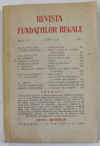 REVISTA FUNDATIILOR REGALE , ANUL V, NR. 6 , 1 IUNIE 1938