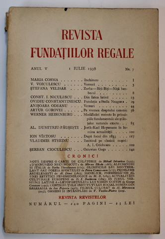 REVISTA FUNDATIILOR REGALE , ANUL V , NR. 7 , 1 IULIE , 1938