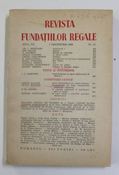 REVISTA FUNDATIILOR REGALE , ANUL VII , BR. 12 , 1 DECEMBRIE 1940