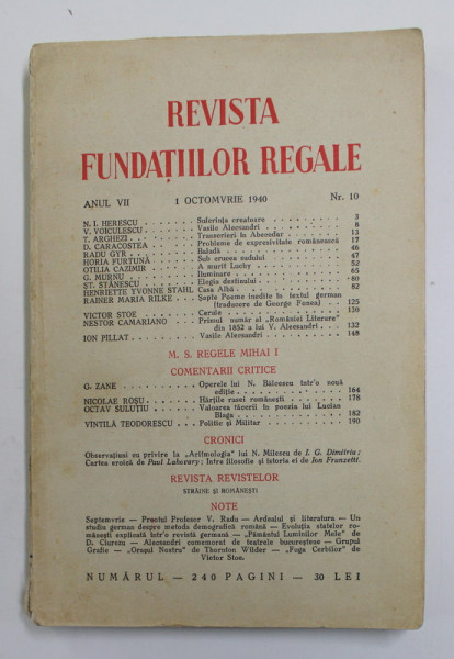 REVISTA FUNDATIILOR REGALE , ANUL VII , NR. 10 , 1 OCTOMBRIE 1940