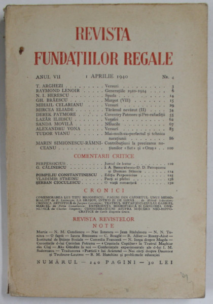 REVISTA FUNDATIILOR REGALE , ANUL VII , Nr.  4 , 1 APRILIE 1940