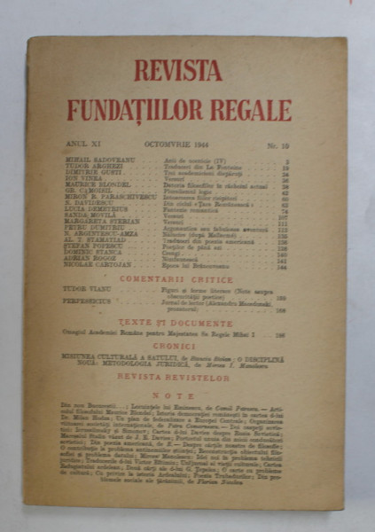 REVISTA FUNDATIILOR REGALE , ANUL XI ,  NR. 10  , OCTOMBRIE 1944