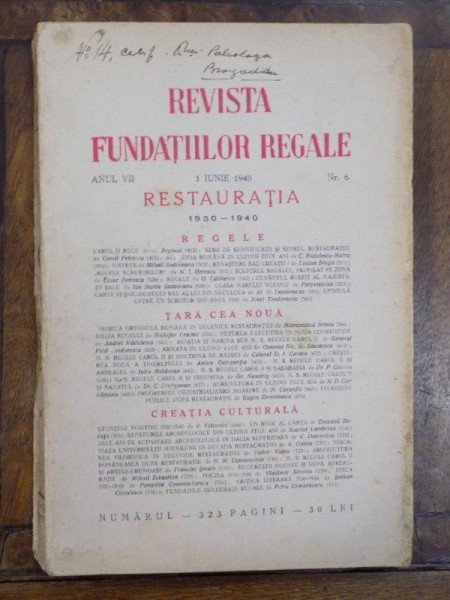 Revista Fundatiilor Regale, Restauratia, Anul VII, Nr. 6, 1940