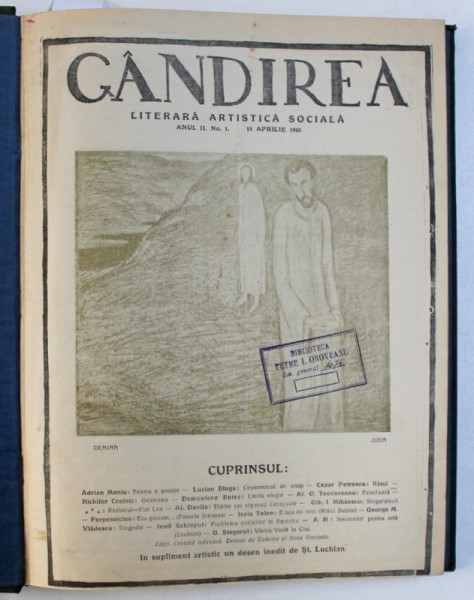 REVISTA &quot; GANDIREA &quot; ,  ANUL II  ( COMPLET ) , COLEGAT DE 17 NUMERE  APARUTE INCEPAND CU 15 APRILIE , 1922