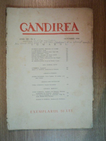 REVISTA GANDIREA ANUL XIII , NR 6 , OCTOMBRIE 1934