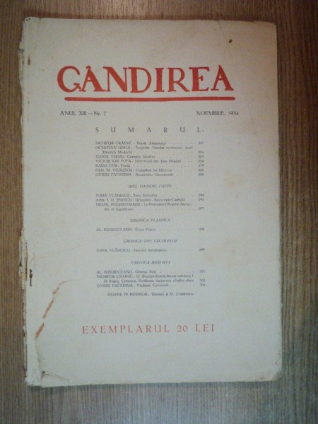 REVISTA GANDIREA ANUL XIII , NR 7 , NOIEMBRIE 1934