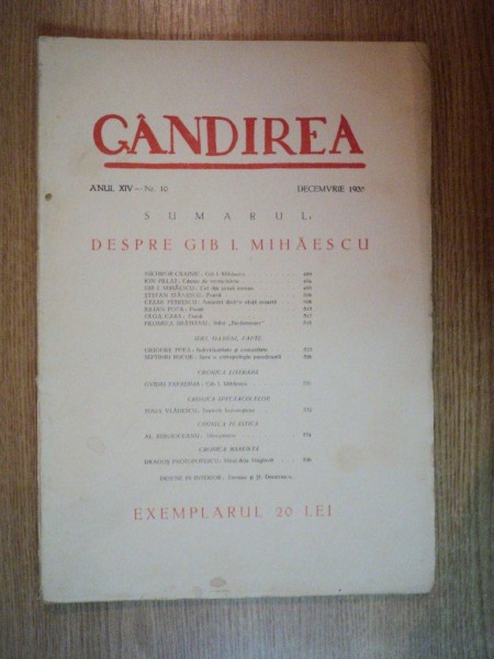 REVISTA GANDIREA ANUL XIV , NR 10 , DECEMBRIE 1935