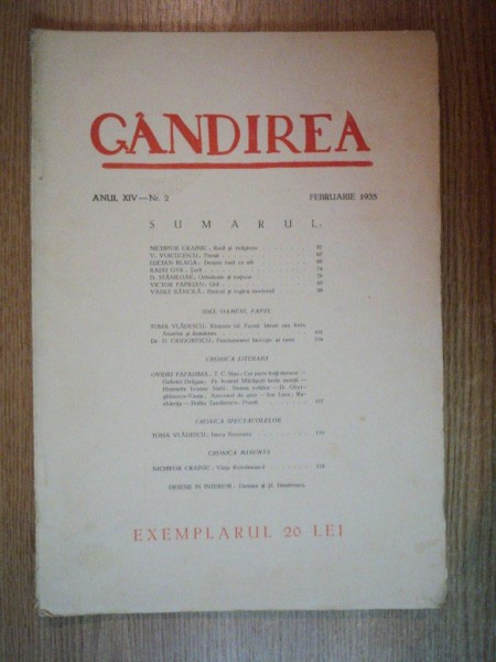 REVISTA GANDIREA ANUL XIV , NR 2 , FEBRUARIE 1935