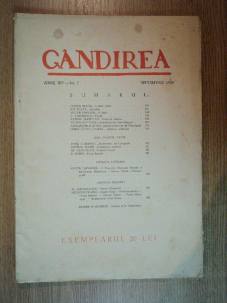REVISTA GANDIREA ANUL XIV , NR 7 , SEPTEMBRIE 1935