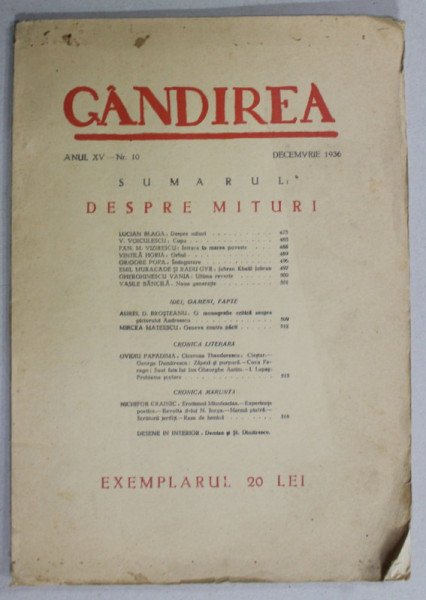 REVISTA ' GANDIREA ' , ANUL XV , NR. 10 , DECEMBRIE , 1936