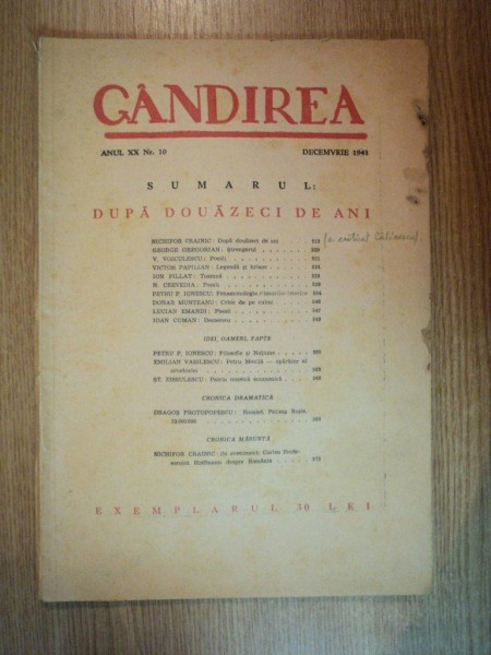 REVISTA GANDIREA ANUL XX , NR 10 , DECEMBRIE 1941