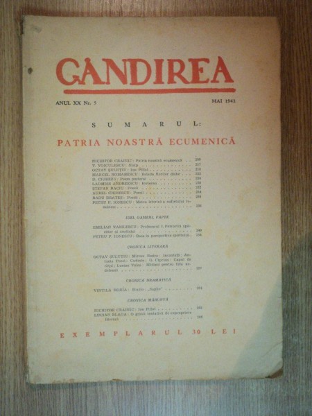 REVISTA GANDIREA ANUL XX , NR 5 , MAI 1941