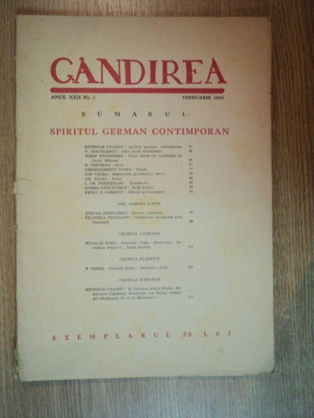 REVISTA GANDIREA ANUL XXII , NR 2 , FEBRUARIE 1943
