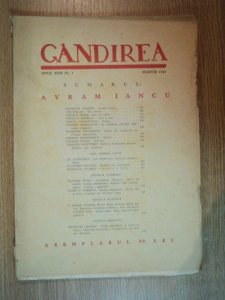 REVISTA GANDIREA ANUL XXII , NR 3 , MARTIE 1943