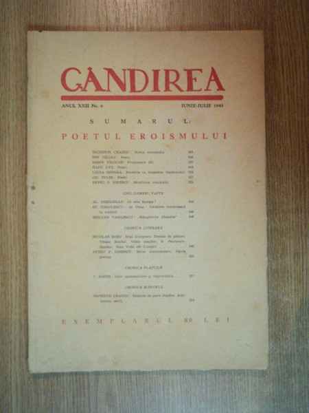 REVISTA GANDIREA ANUL XXII , NR 6 , IUNIE-IULIE 1943
