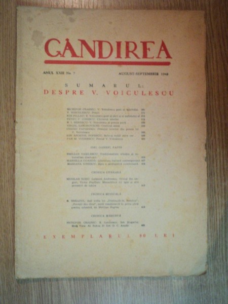REVISTA GANDIREA ANUL XXII , NR 7 , AUGUST-SEPTEMBRIE 1943