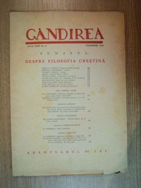 REVISTA GANDIREA ANUL XXII , NR 9 , NOIEMBRIE 1943