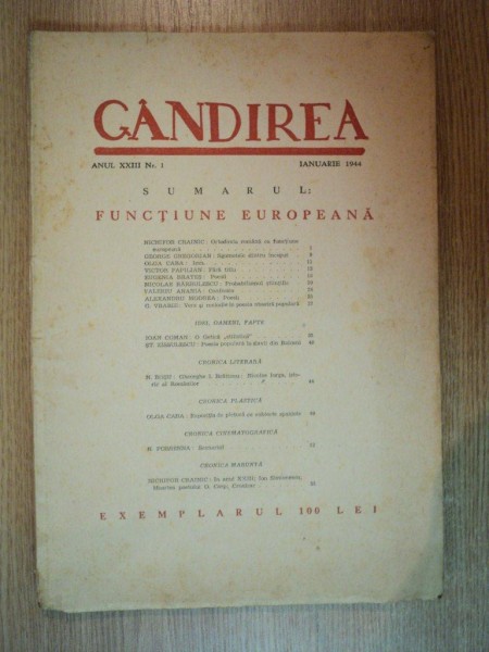 REVISTA GANDIREA ANUL XXIII , NR 1 , IANUARIE 1944