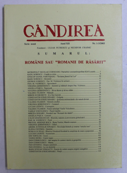 REVISTA ' GANDIREA ' - SERIE NOUA , ANUL XII , NR . 1 - 3 / 2003