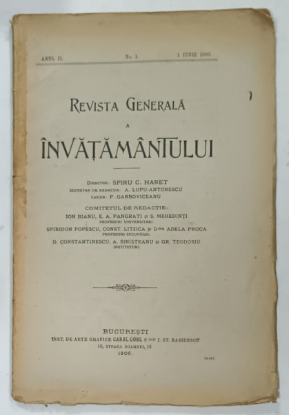 REVISTA GENERALA A INVATAMANTULUI , ANUL II , No. 1 , 1906
