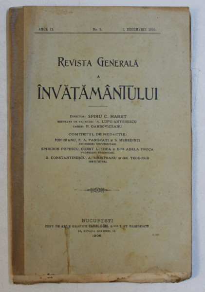 REVISTA GENERALA A INVATAMANTULUI , ANUL II , NO . 5 , 1 DECEMVRIE 1906