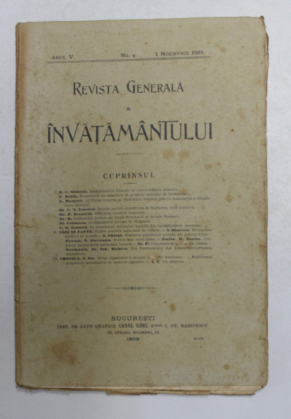 REVISTA GENERALA A  INVATAMANTULUI , ANUL V , NR. 4 , 1 NOIEMBRIE 1909