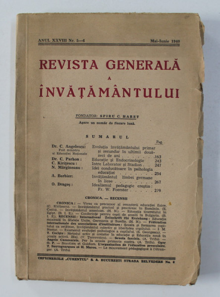 REVISTA GENERALA A INVATAMANTULUI , ANUL XXVIII , NR. 5-6 , MAI - IUNIE , 1940