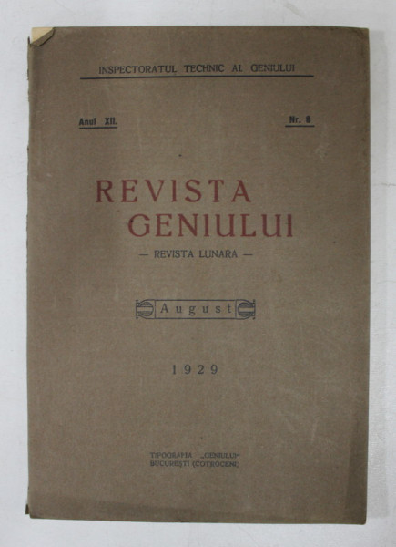 REVISTA GENIULUI  - REVISTA LUNARA , ANUL XII , NR. 8  , AUGUST , 1929