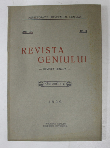 REVISTA GENIULUI  - REVISTA LUNARA , ANUL XII , NR.10 , OCTOMBRIE ,1929