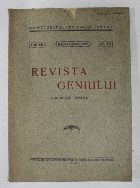REVISTA GENIULUI  - REVISTA LUNARA , ANUL XIII , NR.  1 - 2 , IANUARIE - FEBRUARIE , 1930
