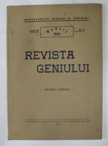 REVISTA GENIULUI  - REVISTA LUNARA , ANUL XVI  , NR. 3  , MARTIE , 1933