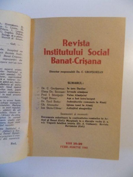 REVISTA INSTITUTULUI SOCIAL BANAT-CRISANA. DIRECTOR RESPONSABIL C. GROFSOREAN  1940