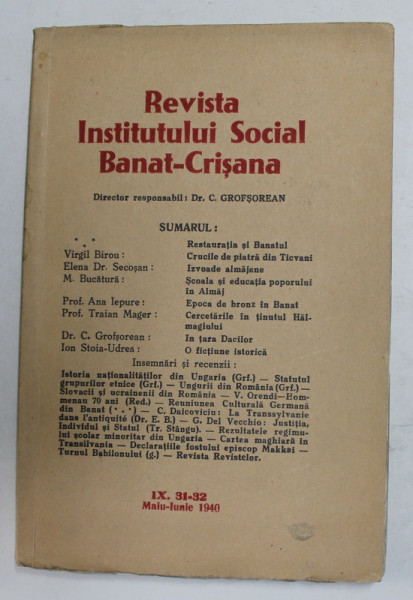 REVISTA INSTITUTULUI SOCIAL BANAT - CRISANA , NR. 31- 32 , MAI - IUNIE 1940