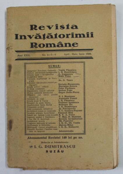 REVISTA INVATATORIMII ROMANE , ANUL XXIX , NR. 4-5-6 , APRILIE - IUNIE , 1929