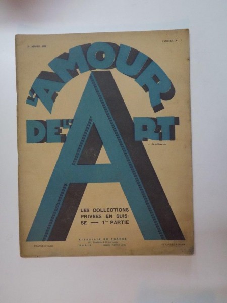 REVISTA  L ' AMOUR DE L'ART, ANUL 7, NUMARUL 1 IANUARIE , 1926