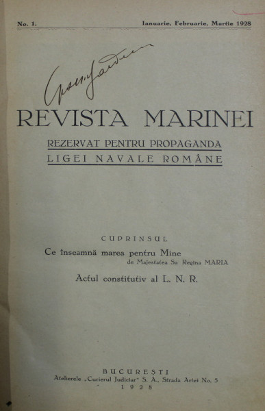 REVISTA MARINEI , NR. 1 , IANUARIE , FEBRUARIE , MARTIE , 1928 / , NR. 2 , APRILIE , MAI , IUNIE 1928 , COLEGAT *