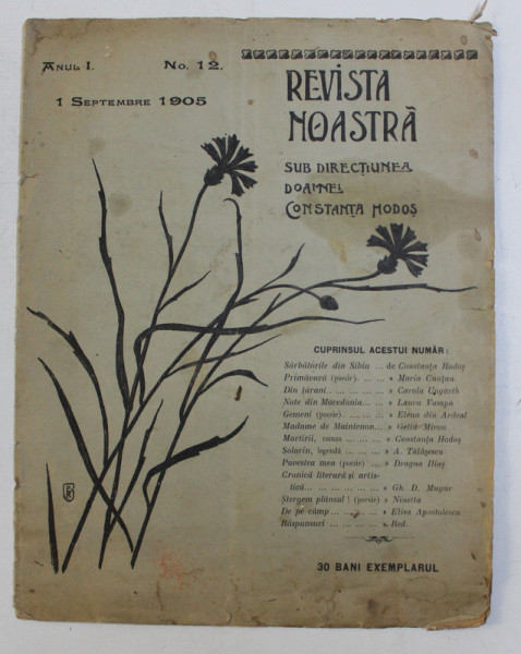 REVISTA NOASTRA , SUB DIRECTIUNEA DOAMNEI CONSTANTA MODOS , ANUL I , NO. 12 , 1 SEPTEMBRIE 1905
