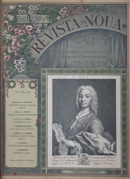REVISTA NOUA  - DIRECTOR B.P. HASDEU , COLEGAT DE 12 NUMERE , 1889 , AN INTREG , CONTINE UN NECROLOG  SI AMINTIRI DESPRE MIHAI EMINESCU ,  AN DE APARITIE 1889