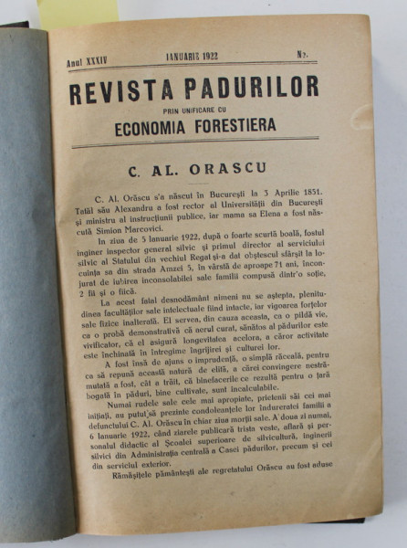 REVISTA PADURILOR UNIFICATA CU ECONOMIA FORESTIERA , ANUL XXXIV  , COLEGAT DE 12 NUMERE CONSECUTIVE , APARUTE IN IANUARIE - DECEMBRIE , 1922 , AN INTREG