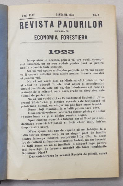 REVISTA PADURILOR UNIFICATA CU ECONOMIA FORESTIERA , ANUL XXXV  , COLEGAT DE 12 NUMERE CONSECUTIVE , APARUTE IN IANUARIE - DECEMBRIE , 1923, AN INTREG