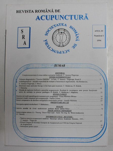 REVISTA ROMANA DE ACUPUNCTURA , ANUL IV , NUMARUL 1 , 1994