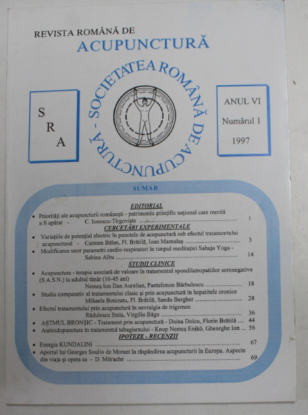 REVISTA ROMANA DE ACUPUNCTURA , ANUL VI , NUMARUL 1 , 1997