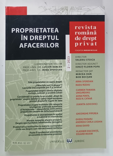 REVISTA ROMANA DE DREPT PRIVAT , SUBIECT : PROPRIETATEA  IN DREPTUL AFACERILOR , NR.2 , 2023
