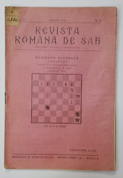 REVISTA ROMANA DE SAH , ANUL IX , NR. 8 , AUGUST , 1934