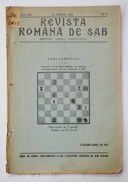 REVISTA ROMANA DE SAH , ANUL XIII , NR. 4 , 15 APRILIE , 1938