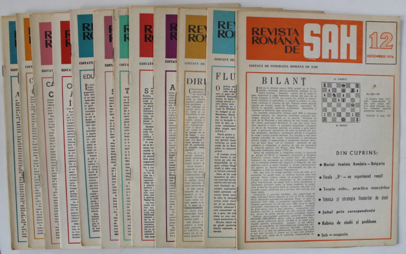 REVISTA ROMANA  DE SAH , ORGAN AL FEDERATIEI ROMANE DE SAH ,  SET DE 12 NUMERE SUCCESIVE , IANUARIE - DECEMBRIE , 1976