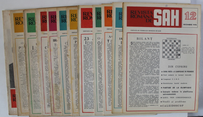 REVISTA ROMANA  DE SAH , ORGAN AL FEDERATIEI ROMANE DE SAH ,  SET DE 12 NUMERE SUCCESIVE , IANUARIE - DECEMBRIE , 1978
